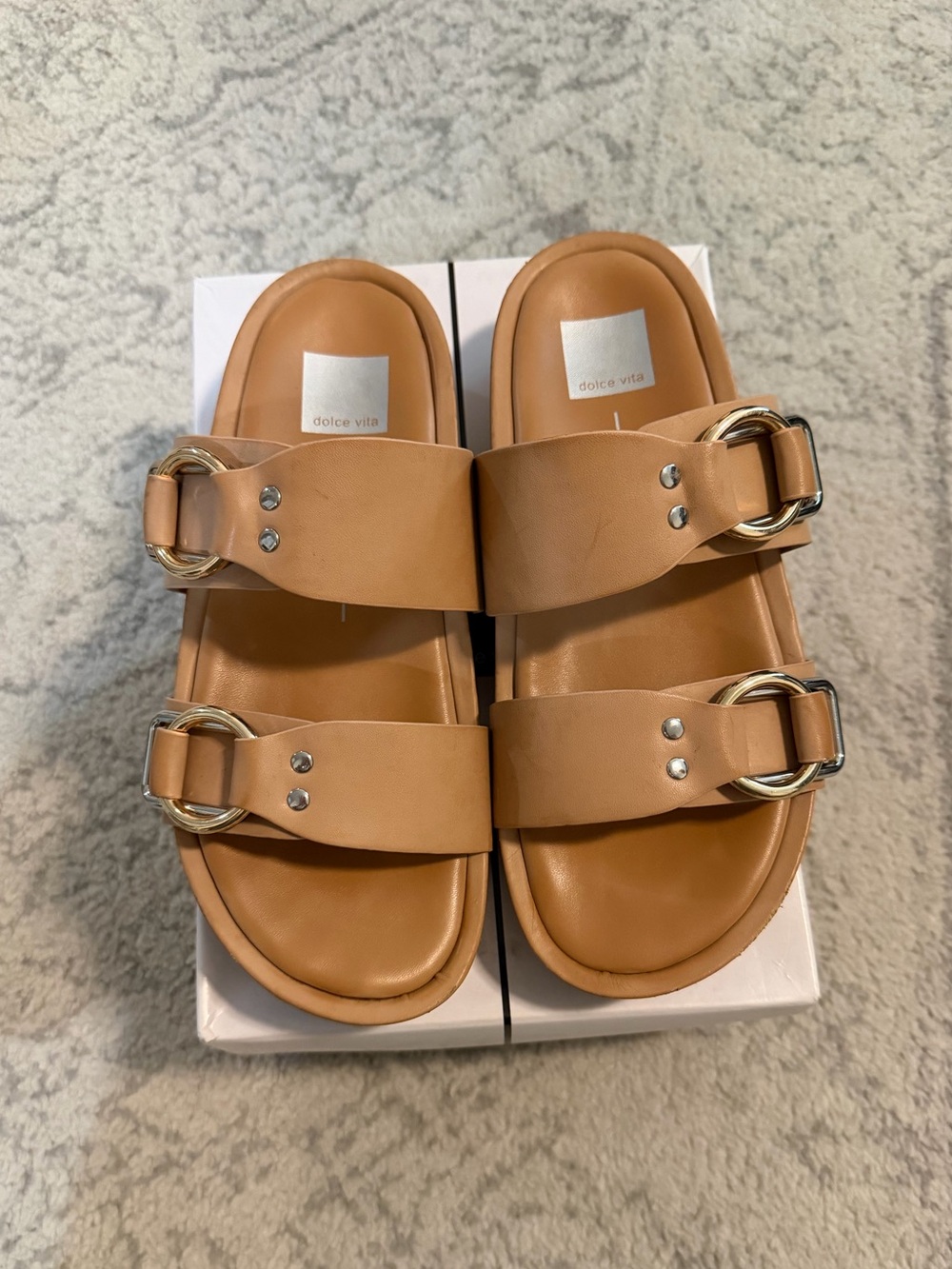 Dolce Vita Cici in Blush Stella (Caramel) Double Buckle Slide Sandals